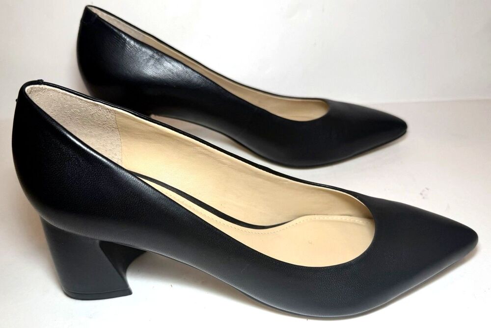 Marc Fisher LTD Yulunda Pumps 6.5M Black Leather Pointed Toe Block Heel NWT